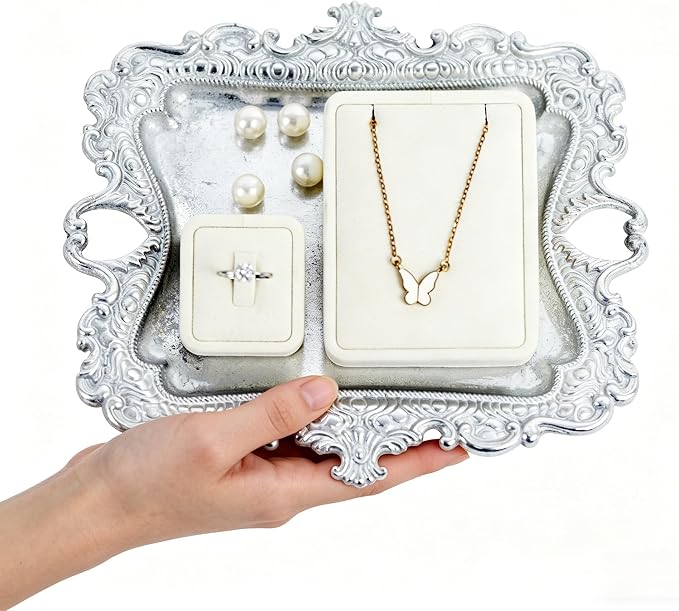 Funly mee 8 x 7 inches Antique Trinket Dish Vintage Jewelry Tray, Ring Holder (Sliver, M)
