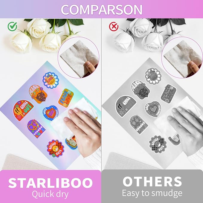 STARLIBOO 25 Sheets Holographic Sticker Paper, Diamond Pattern Printable Vinyl for Inkjet & Laser Printer, Laser Beam Effect, Dries Quickly (8.5" x 11")