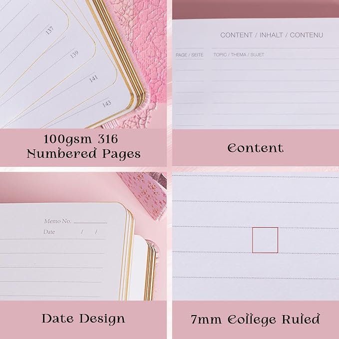 MGGAO Lined Journal Notebook for Women Men, A5 Aesthetic Notebook | 316 Numbered Pages, Golden Edges, Faux Leather, College Ruled, Hardcover, for Writing, Note Taking, School & Office
