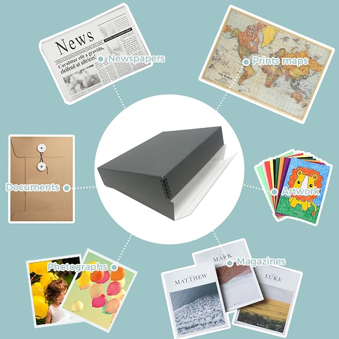 Golden State Art, Drop Front Archival Storage Box, Gray, 11.75x15.25x3 Inch | Acid-Free Museum Box with Metal Edge Corner, for Storing Artwork Photos Documents Prints Arts And Crafts