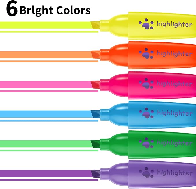 6 Pastel Highlighter Pens, Chisel Tip Quick Dry No Bleed Markers – Bible Study, Notes, Office & Back to School Supplies, 6 Colors Set (1mm + 5mm)