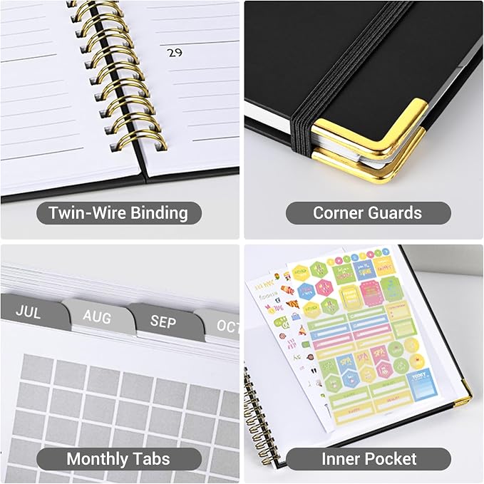 Academic Planner 2026-2027, 8.5" x 11", Hardcover Weekly Planner, Black | Calendar Planner July 2026 - June 2027, Agenda Book with Tabs, Inner Pocket and Sticker for Office & School, A4