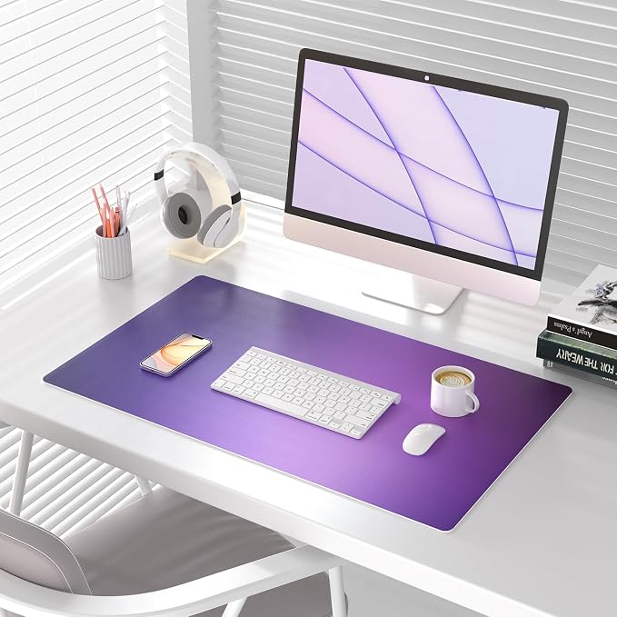 Colorful Star Purple Desk Mat Woman Office Desk Pad, 31.5" x 11.8" | PU Leather Keyboard Mouse Pad for Desk, Ombre Desk Accessories for Girls, Non-Slip Large Gaming Mouse Pads Desk Cover Décor