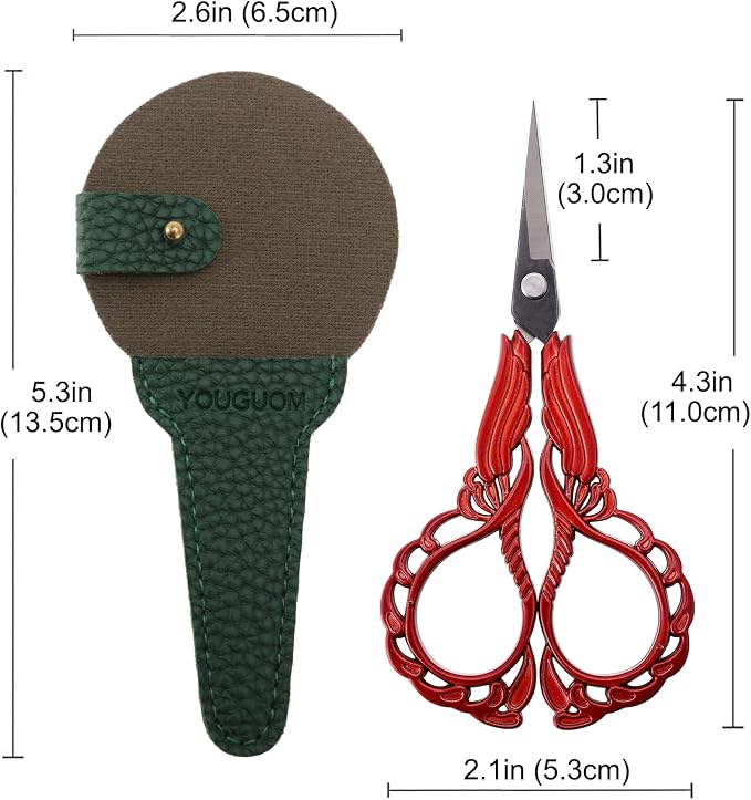 YOUGUOM Small Sewing Scissors, Little Embroidery Shears with Cover | 4.3in, Red, Sharp, Precision, DIY Tools, for Craft, Needlework, Cross Stitch, Paper, Thread Cutting, Left/Right Handed