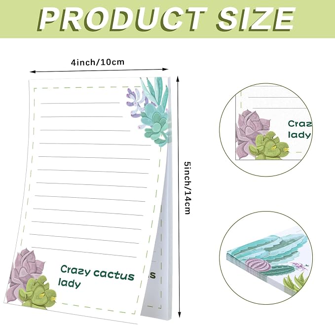 Geyee 8 Pieces 4 x 6 Inch Cactus Funny Notepads Plant Memo Pads Office Supplies Cute Novelty Lined Notepad Desk List Notepad for Teacher Studying School Home Travel Rewards