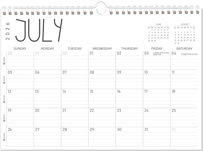 GuassLee Wall Calendar 2026-2027,12 Months Academic Planner Through Jun. 2026 to May 2027,17" X 12" Paper Monthly Planner Wall Hanging Calendar with Thick Paper for Easy Organizing