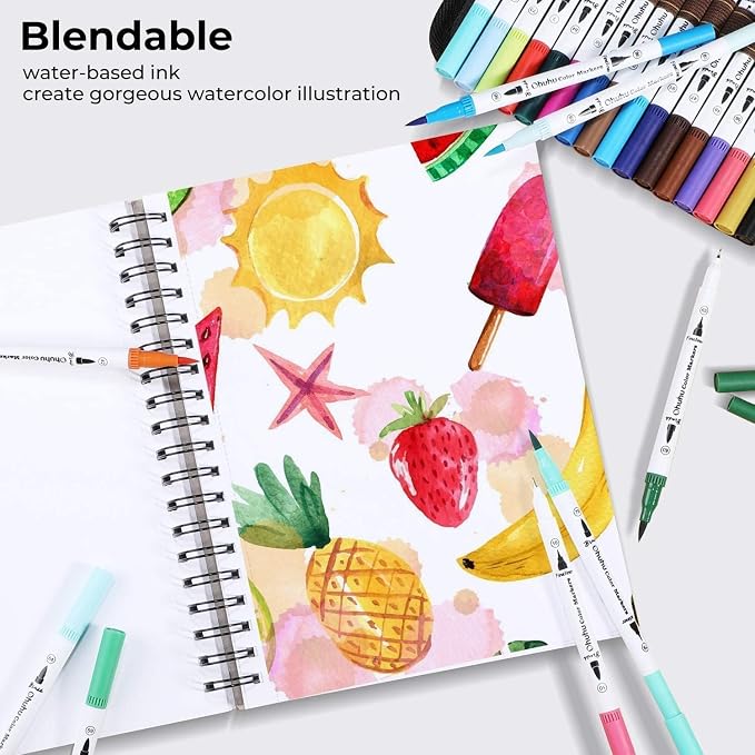 Ohuhu Adult Coloring Book Markers 36 Colors Dual Tip Water-Based-Maui-White | No Bleed Coloring Markers Fineliner & Brush Drawing Pens Art Pens for Kids Adults Sketch Journal