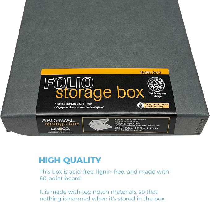 Lineco Clamshell Archival Storage Box, 9.5x12.5x1.75 Inch, Gray, Pack of 2 | Acid-Free with Metal Edge Boxboard, Organize and Store Photos Documents Cards Negatives Magazine Prints Family Records DIY