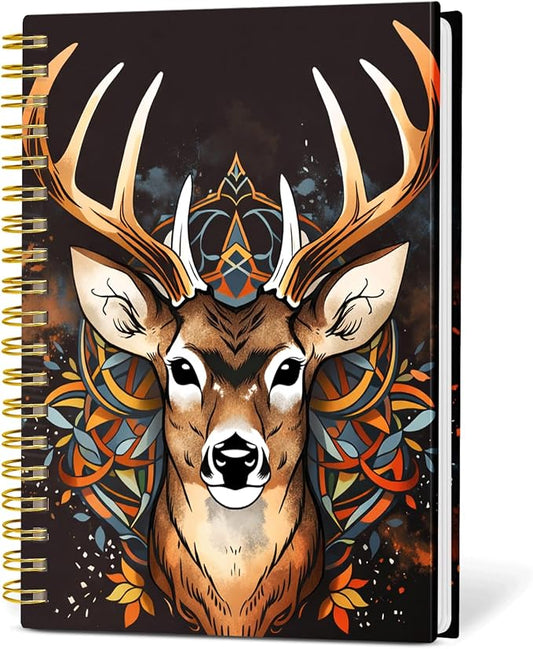 KZYVFNPQ Spiral Journal Notebook for Women Men, A5 Cute Hardcover Lined Notebook with Strong Binding,College Ruled Notebook for Office Work Writing(Deer Tribal)