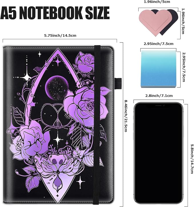 Hardcover Executive Notebooks, A5 PU Leather Lined Journal Notebook, 200 Pages Thick Paper Subject Notebooks for School,Work,Home Writing Business Notebook, Diary Book ， Purple Flower