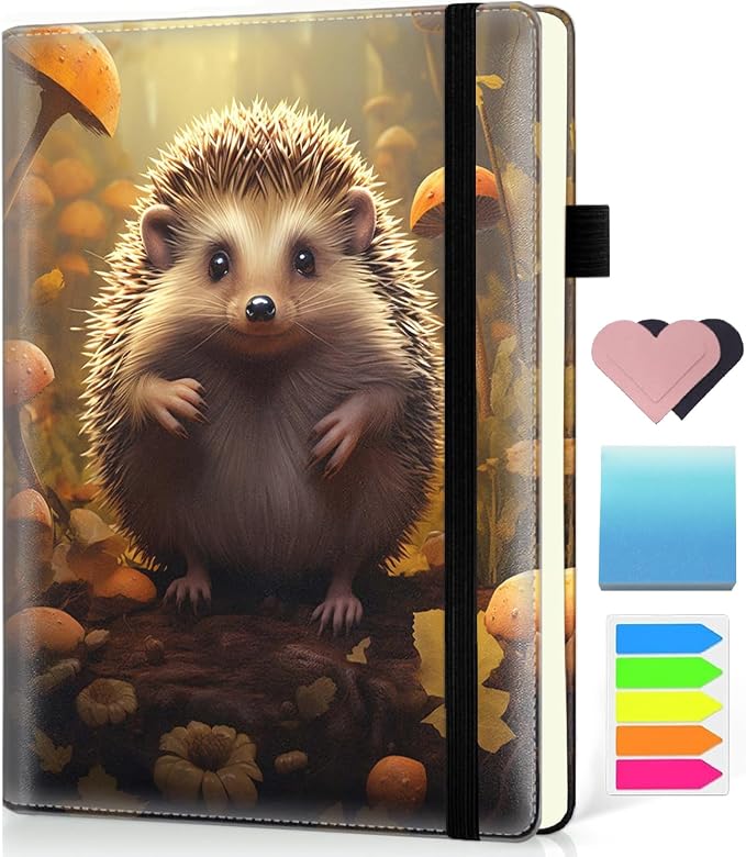 Hardcover Executive Notebooks, A5 PU Leather Lined Journal Notebook, 200 Pages Thick Paper Subject Notebooks for School,Work,Home Writing Business Notebook, Diary Book ， Hedgehog