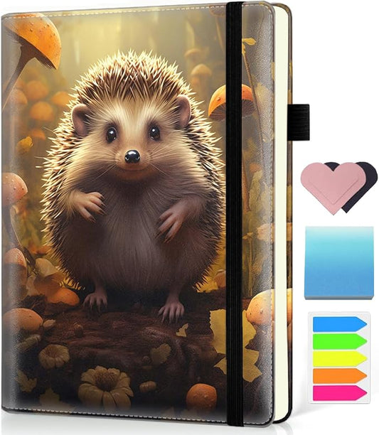 Hardcover Executive Notebooks, A5 PU Leather Lined Journal Notebook, 200 Pages Thick Paper Subject Notebooks for School,Work,Home Writing Business Notebook, Diary Book ， Hedgehog