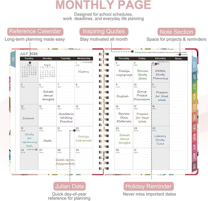 Planner 2026-2027, Weekly and Monthly Academic Year Calendar Planner, July 2026 - June 2027, Daily Agenda Book for Office School Supplies, Letter Size(8.5'' x 11'')