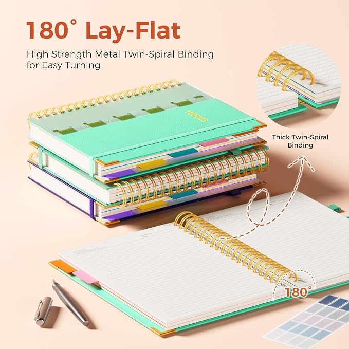 XYark A4 Hardcover Spiral Notebook, 8.5"x11" College Ruled Notebooks with Removable Dividers Tabs & Ruler, 5 Subject Notebook 300 Pages, Large Lined Journal for Women Men School Work Office, Blue