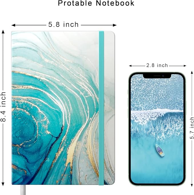 Lined Journal Notebook, Marble Hardcover, Medium 5.7 x 8.4 in, 160 Pages Thick Paper, Cute Aesthetic A5 College Ruled Notebook for Journaling Writing Work Office School Men Women, White Blue