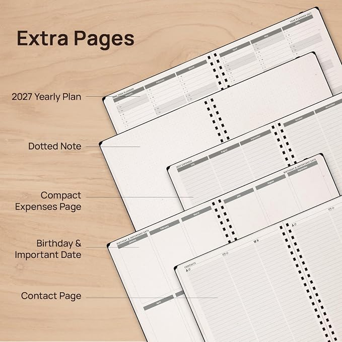 POPRUN 2027 Planner,8.5''x10.5'' Recycled Paper Weekly and Monthly Calendar | Daily Calendar Book with Italian Regenrated Leather, Appointment Book with Hourly Time Slots, Pen Holder - Desert Brown