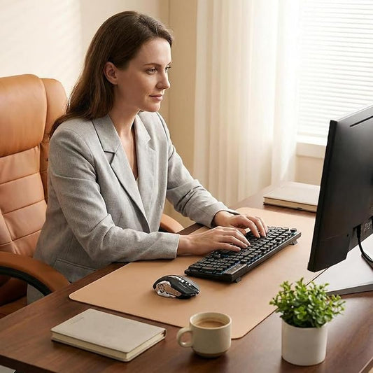 Leather Desk Mat - Non-Slip PU Desk Pad for Office and Home - Desk Organization and Accessories - Ideal for Mouse Pad and Desk Mats on Top of Desks(Khaki,27.58''x 44.92'')