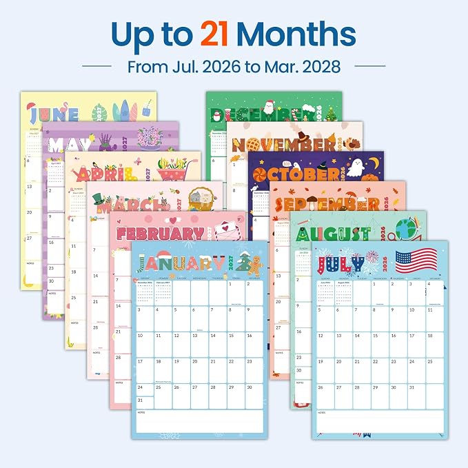 SUNEE 2026-2027 Wall Calendar Large 22.75"x15.5", 21 Month July Calendar (Ends March 2028), Vertical Extra Large, Cute