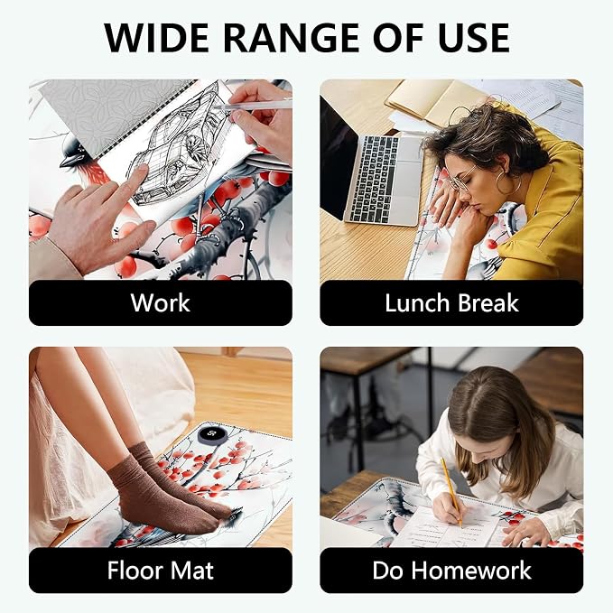 Heated Mouse Pad with 3 Levels Heated & 3 Hours Auto Shut-Off Mouse Pad for Warming Hands in Office Home, 23.6" x 14.2"Large Safe Desk Mat Hand Warmer，Ink Magpie