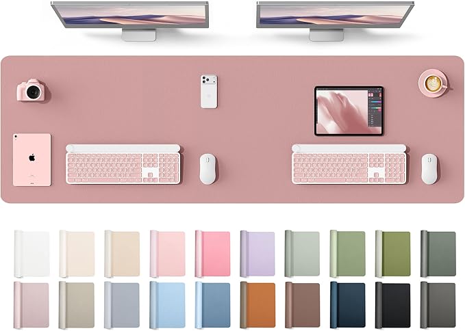 YSAGi Leather Desk Protector, Office Mat, Large Mouse Mat, Non-Slip PU Leather Blotter, Laptop Desk Mat, Waterproof Writing Pad for Office and Home(Pale Mauve, 63" x 17.2")
