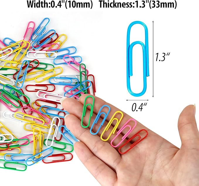 AnutriON Paper Clips, 180 Pack Medium Size Paperclips 1.3 Inch (33mm) Assorted Colored Coated Paper Clips Great for Office School Document Organizing