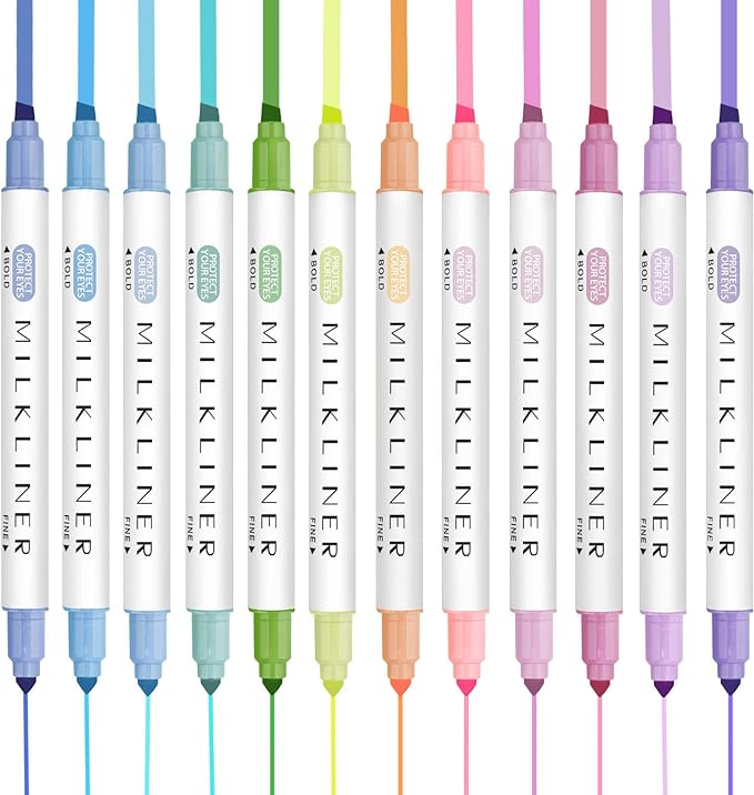 YOOUSOO 12 PCS Aesthetic Highlighters Assorted Colors, Pastel Highlighters | Unique Retro Color, Quick Dry Dual Tip No Bleed Highlighter Markers for School Office Bible Journals Planners Books Notes