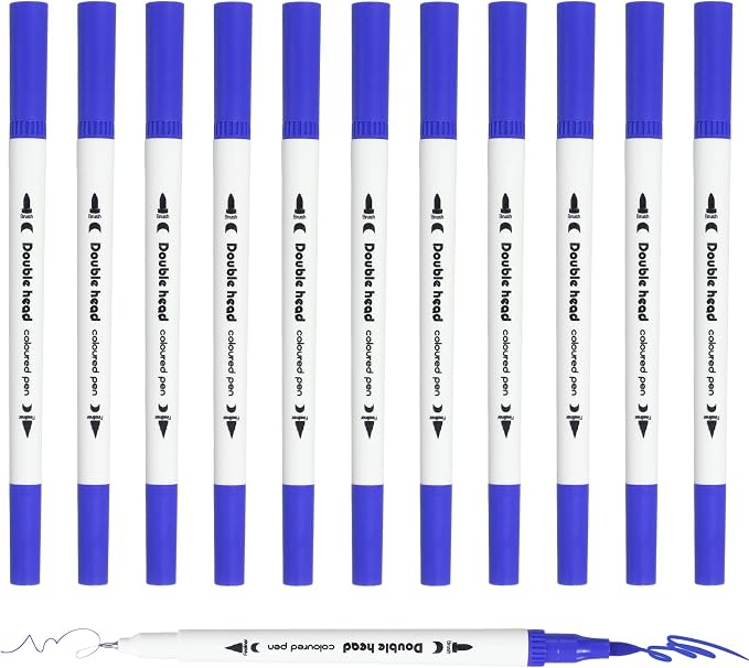 PATIKIL 12Pack Dual Brush Markers, Dark Blue Watercolor Fine and Brush Tips Pens Colored Marker Calligraphy Coloring Art Supplies Set for Coloring Book Illustration Sketching Journaling