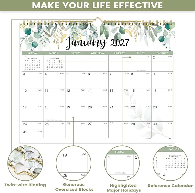 Calendar 2026-2027 - Wall Calendar 2026-2027, 18 Month from Jul. 2026 to Dec. 2027, 14.8'' x 11.5'', 2026 Monthly Planner with Ample Blocks for Writing