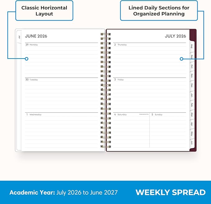 Blue Sky 2026-2027 Weekly & Monthly Academic Planner, 5.875"x8.625", Mayla | July 2026 - June 2027, Flexible Pocket Cover, Wirebound, Laminated Tabs, Extra 30 Sheets of Notes, Academic Year