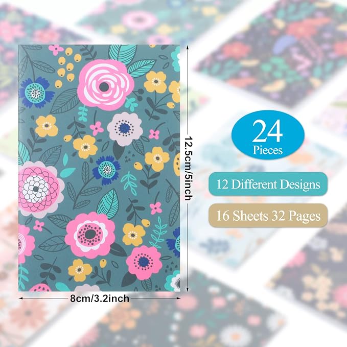 Containlol 24 Pcs Mini Floral Notepads Mini Colorful Pocket Notebooks Bulk Bible Inspirational Pocket Notepad Small Journal for Party Office Home Coworkers Travel Gift Present Supplies(Stylish)
