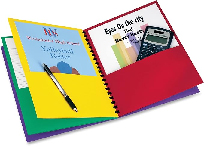 Oxford 8Pocket Organizer,Letter Size Folder with Plastic Comb Binding,Great for School Subjects,Assorted Colors (Red,Green,Yellow,Purple),For 8-1/2x11 Inch Papers,200 Sheet Capacity(99656)(Pack of 12)