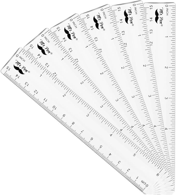 Mr. Pen- Bulk Plastic Rulers, 6 Inch, 6 Pack, Easy-to-Read Markings | Scratch-Resistant Design, Durable Clear Ruler for Crafting Office & School, School Supplies, Bulk Rulers Set, Measuring Tools