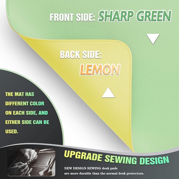 K KNODEL Small Sewing Leather Desk Mat, Desk Pad (Sharp Green, 23.6"x13.8") | Mouse and Keyboard Pad, PVC Computer and Laptop Mat, Desktop Protector and Cover, Writing Pad and Blotter for Home Office