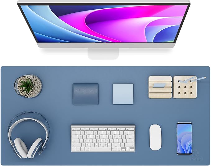 K KNODEL Large Desk Protector Mat, Leather Desk Pad (35.4"x17", Blue) | Non-Slip Desk Mat, Desk Pads and Blotters, Desktop Mat, Desk Protector and Cover, Office Computer, Laptop and Keyboard Mat