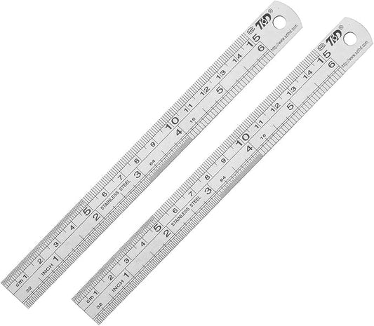 ZZTX Metal Ruler 6 Inches Stainless Steel 2 Pack | Rust-proof, Straight edge, Precise markings, Clear read
