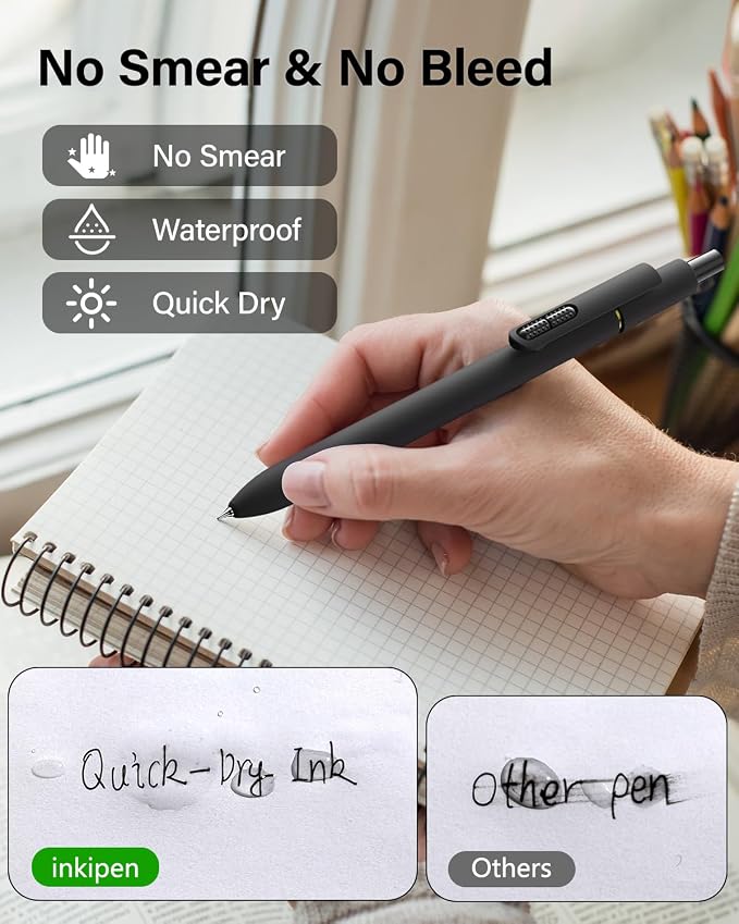 inkipen- 16 Pack Pens, Gel pens Black Ink, Fine Point(0.5mm),Quick-Drying Smooth Writing,School and Office Supplies （black, white）