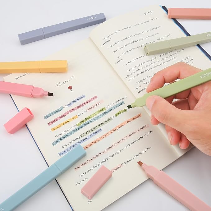 YISAN Highlighters Assorted Colors,Pastel Bible Highlighters No Bleed,Soft Chisel Tip,Cute Aesthetic for Book Journal,8-Pack