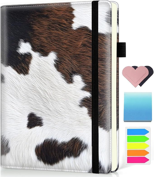 Hardcover Executive Notebooks, A5 PU Leather Lined Journal Notebook, 200 Pages Thick Paper Subject Notebooks for School,Work,Home Writing Business Notebook, Diary Book ，Brown Cowhide Texture