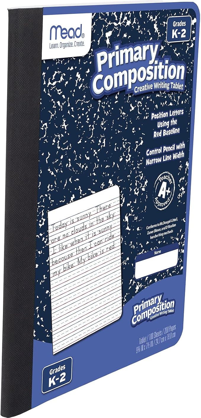 Mead Primary Composition Book, Primary Ruled Journal, Grades K-2, 7-1/2" x 9-3/4", 100 Sheets, Blue Marble (09902)