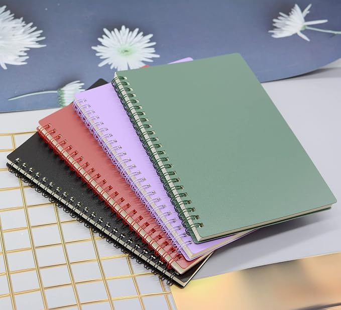 Yansanido Spiral Notebook, 4 Pcs A5 Thick Plastic Hardcover 7mm College Ruled 4 Color 80 Sheets -160 Pages Journals for Study, Work, Travel and Notes (A5, 4 Pcs Dark Color 2)