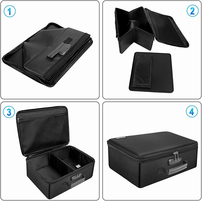 ENGPOW Fireproof Photo Storage Box with Lock,Photo Box Organizer with Divider＆Mesh Bag,Collapsible Portable Photo Storage Containers with Handle for Photos, Picture,Scrapbook,Art,Craft(Box Only)