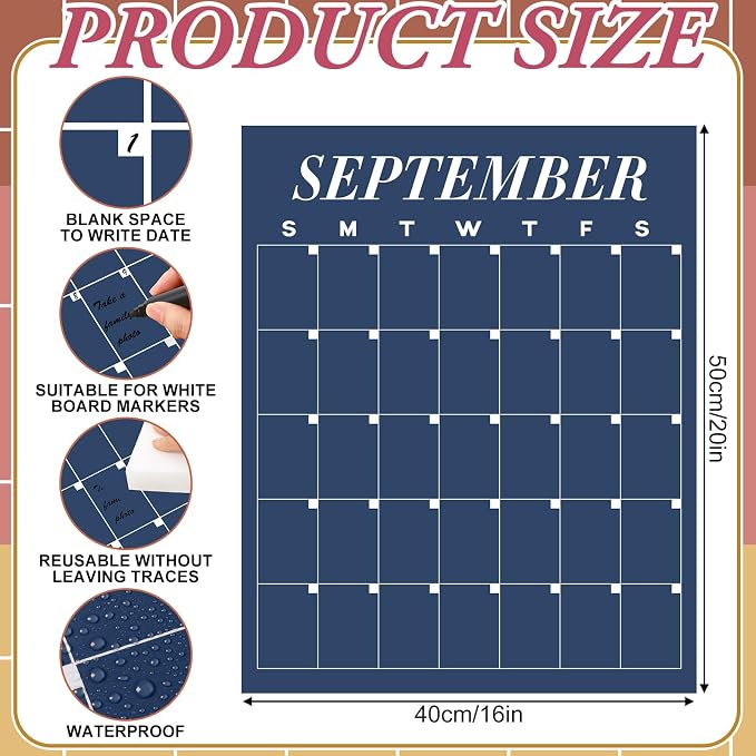 12 Pcs Colorful Undated Calendars 16‘'x 20‘' Large Erasable Wall Calendar 12 Month Classroom Dry Ease Reusable Planning Yearly Rainbow Blank Planner for Office Home Educational Room Back to Study