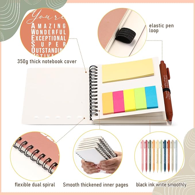 Jetec 100 Pcs/50 Sets Back to School Teacher Gifts Motivational Spiral Notebook with Sticky Notes Pen Bulk Inspirational Journals Thank You Gift for Employee Coworker Birthday Party (Light Morandi)