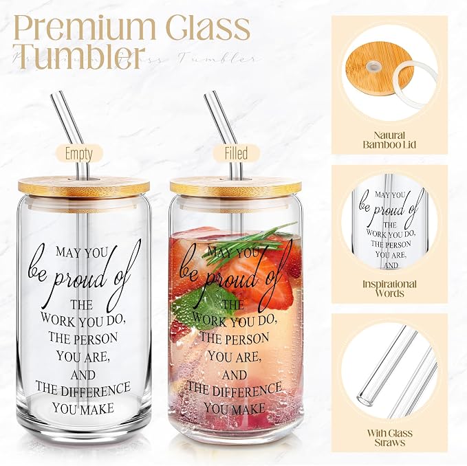 Funnymoom 6 Pcs Appreciation Gifts Set for Women Back to School Teacher Gifts Employee Thank You Gift with 17 oz Glass Tumbler Journal Pens and Pouch for Coworkers Educators,Marble,Purple