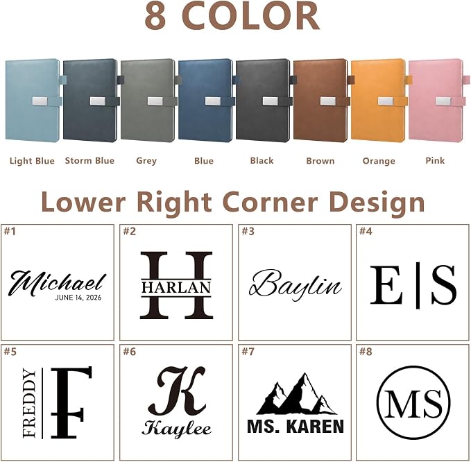 Personalized Journal Notebook with Name, Custom Text Leather Notebooks, 20+ Design Styles, 3D Engrave Hardcover Executive Notebooks for Work, Personalized Gifts for Women and Men, Business Gifts