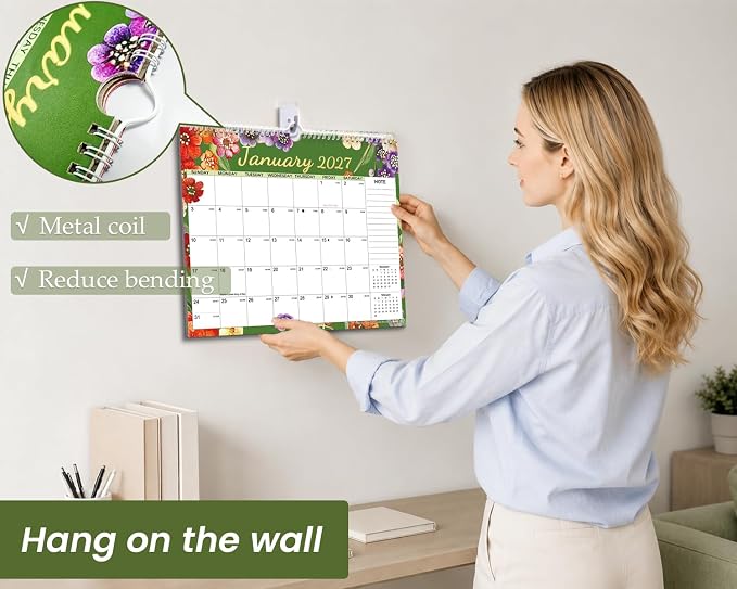 AECCN Calendar 2026-2027 18 Months, 3 Pack-Flower | 14.4" x 11.4" | 110GSM Thick Paper | No-Bleed | Stickers Attached | Home, School & Office Use