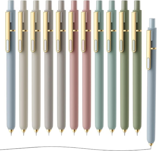 SUNEE Gel Pens, 12 Pack 0.5mm Pens Fine Point Smooth Writing Pens with Quick-Dry Black Ink, Cute Aesthetic School Office Note-Taking Pens for Journaling - Morandi