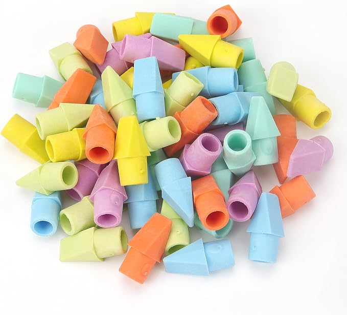 NNY 60 PCS Pencil Top Erasers, 6 Colors | Erasers for Pencils, Eraser Caps, Topper Erasers for Kids School