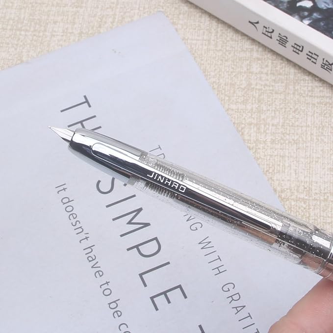 JINHAO 20 transparent Press Fountain Pen Retractable EF F Nib Transparent Black Writing Ink Pen with Converter School Office Supplies
