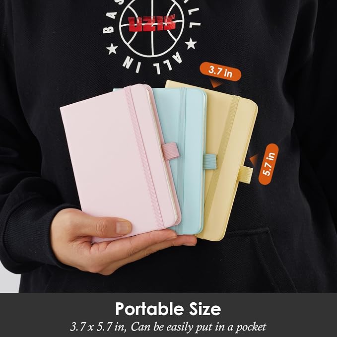 NIRMIRO Small Notebook Journal with Pen, Mini Pocket Notepad for Women, Small Pocket Size Note pads for Note Taking, Pink, Yellow, Sky Blue Note Book